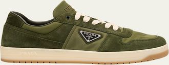 Prada Mens Downtown Nylon and Suede Low-Top Sneakers