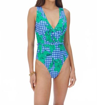 Hutch Salena One Piece Swimsuit In Teal Cobalt/teal Gingham Backed Floral