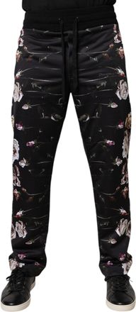 Dolce & Gabbana Mens Floral Polyester Joggers Black