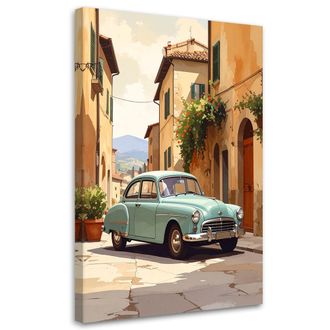 Feeby Cuadro Sobre Lienzo, Italia Calle De La Toscana Y Coche Azul, 70x100