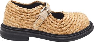 Moschino Handgeweven Beige Raffia Sandalen met Ronde Neus - Dames - Platte Schoenen - Beige - 37 EU - Schoenen