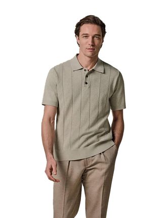 Profuomo Polo Profuomo beige strepen textuur pique