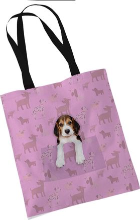 Bang Tidy Clothing Beagle Gifts for Dog Lovers Owners - Reusable Shopper Shoulder Tote Bags - Cloth Fabric Gift Bag with Dogs on - PINK