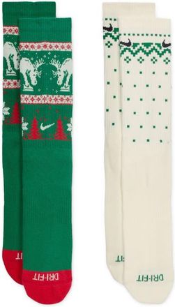 Nike Dri-Fit Assorted 2-Pack Crew Socks in Green Multi at Nordstrom, Size Large