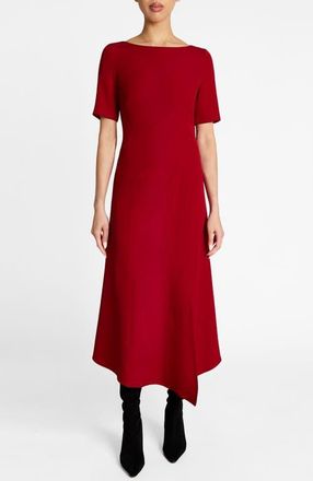 Santorelli Inez Short Sleeve Midi A Line Dress in Soft Stretch Crepe in Scarlet at Nordstrom, Size 12
