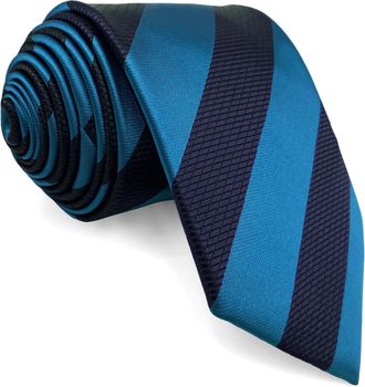 Shlax & Wing Striped Necktie for Men Deep Blue Cerulean Stripes Ties for Business Suit Jacket Extra Long 63