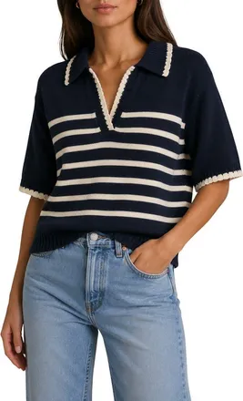 Nanette Lepore Stripe Polo Sweater in Navy at Nordstrom Rack, Size X-Large