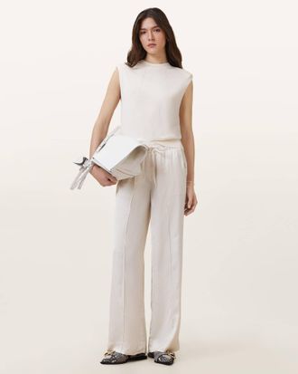 AllSaints Polyester Alba Satin Wide Leg Trousers, Size: M