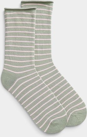 Simons Womens Striped rolled-hem socks