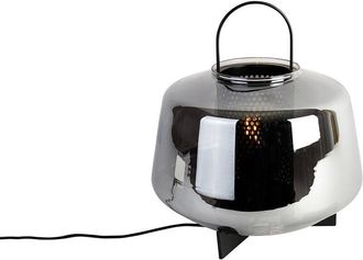 QAZQA Art D&eacute;co L&aacute;mpara De Mesa Art Deco Negra Con Cristal Ahumado 30 Cm - Kevin Vidrio /acero Redonda Adecuado Para Led Max. 1 X 40 Watt - Qazqa