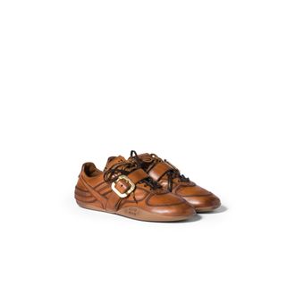 Miu Miu Gymnasium Leather Sneakers With Buckle, Woman, Cognac, Size 38,5