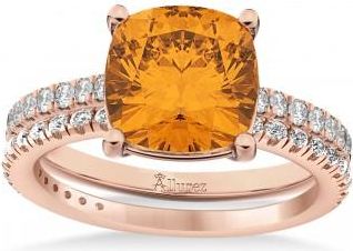 Allurez Citrine & Diamond Cushion-Set Semi-Eternity Bridal Set 14K Rose Gold (3.22ct)