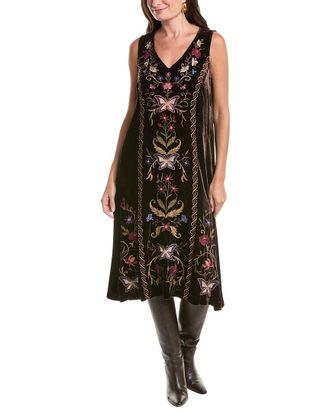 Johnny Was Velvet V Neck Silk-Blend Tank Dress