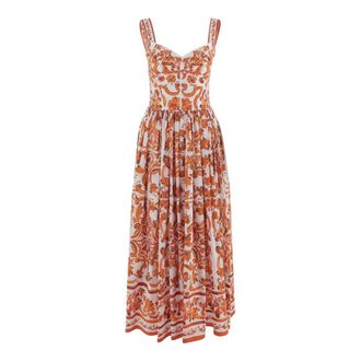 Dolce & Gabbana Long cotton poplin dress with majolica print - female - Dolce & Gabbana - Midi Dresses - Multicolor - M - Dresses