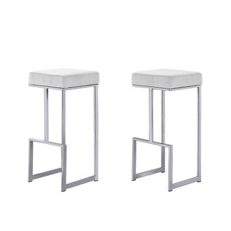 Best Master Furniture Dorrington Modern Velvet Backless Bar Stool in White/Silver (Set of 2)