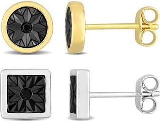 Delmar Mens Set of 2 Black Diamond Square & Round Stud Earrings at Nordstrom Rack