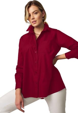 Jessica London Stretch Cotton Oversized Poplin Shirt in Rich Burgundy at Nordstrom, Size 14