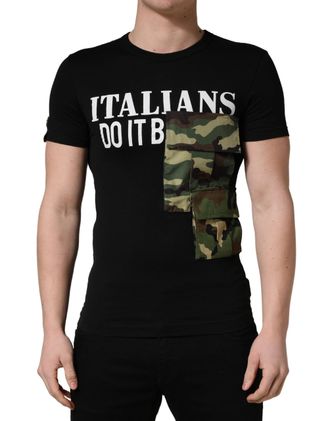 Dolce & Gabbana Black Italians Do It Better Camo Pocket Men T-Shirt Cotton Polyester