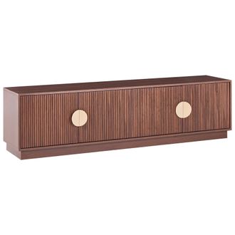 Beliani Mueble Tv Con 4 Puertas De Estilo Retro Sistema De Organizaci&oacute;n De Cables Mdf Pomos De Metal Marr&oacute;n Oscuro Numurkah