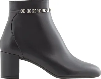 Ferragamo Ladies Black Vara Chain Ankle Boots