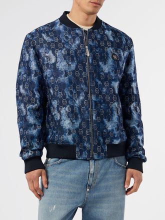 Philipp Plein Bomber in denim con motivo monogram