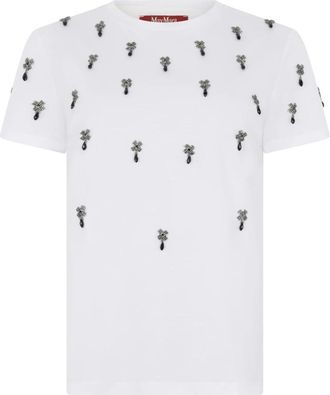 Max Mara Pontile Katoenen T-shirt met Ronde Hals - Dames - T-shirts - Wit - M - Katoen - Tops