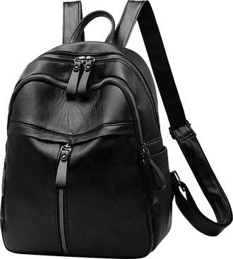 Generic Backpack Womens Zipper Leisure Bag Outdoor Travel Backpack Fashion Double Shoulder Schoolbag Rolling Backpack Carry on Luggage (Black, One Size)