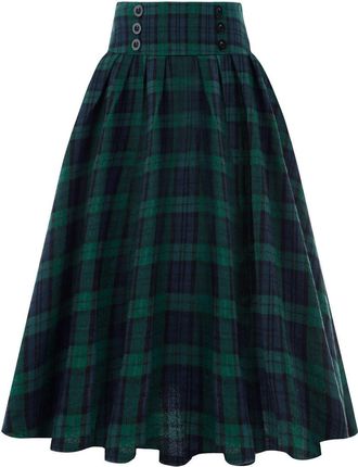 Generic Women Plaid Skirt Autumn Winter High Waist A-Line Midi Skirts Retro Ladies Pleated Skirt (UK, Alpha, M, Regular, Regular, Green)
