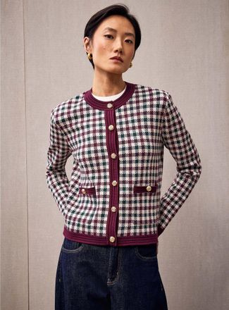 Contemporaine Womens Metallic buttons jacquard Cardigan Sweater