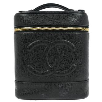Chanel Vintage Timeless Cosmetic Case Caviar Black Leather Handbag (Pre-Owned)
