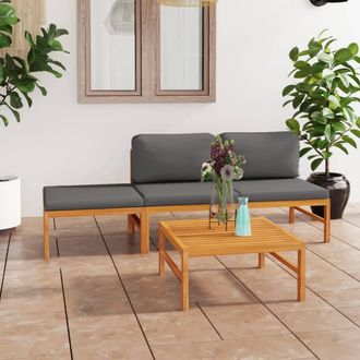 vidaXL Set De Muebles De Jard&iacute;n 4 Pzas Madera De Teca Y Cojines Gris Vidaxl