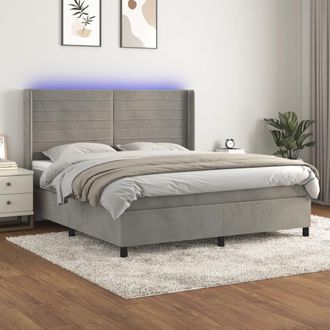vidaXL Vidaxl - Cama Box Spring Colch&oacute;n Y Led Terciopelo Gris Claro 160x200 Cm