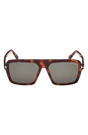 Tom Ford Vincent 56mm Pilot Sunglasses in Shiny Classic Havana/Green at Nordstrom