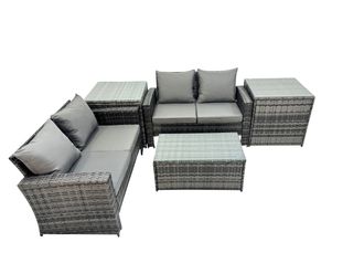 Fimous Lounge Double Seat Sofa Coffee Table Set with 2 Side Table in Dark Grey