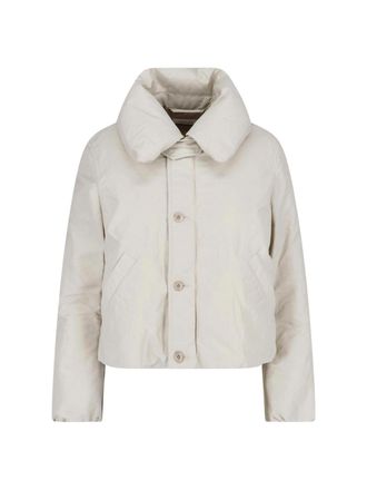 Christophe Lemaire Neutral High Padded Collar Cropped Jacket