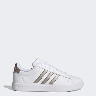 adidas Unisex Grand Court Cloudfoam Lifestyle Comfort Shoes - White & Silver - Size UK 6.5
