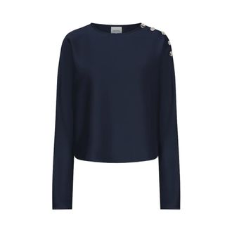 Dante6 Leiva Satin Button Detail Top - Dames - Blouses & Shirts - Blauw - Maat: S Satijn