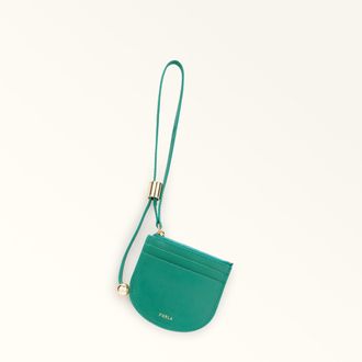 Furla Laura Card Case S Jade Green Textured Leather Woman