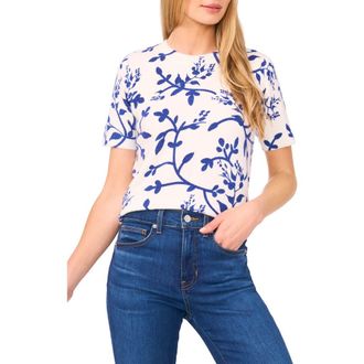 CeCe by Cynthia Steffe Printed Vines Short Sleeve Sweater in New Ivory at Nordstrom Rack, Size X-Large