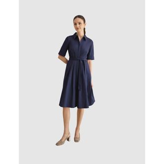 Hobbs London Brigitta Pleated Tie Belt Shirt Dress in Midnight Navy at Nordstrom, Size 16