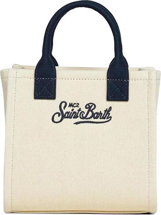 MC2 Saint Barth Womens Shoulder Bag Vanity Midi Canvas White Cow Leather