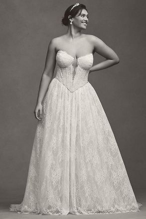 Watters Wtoo by Watters Charlotte Strapless Basque-Waist A-Line Lace Wedding Gown
