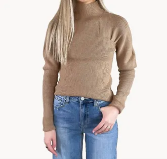 Merci Ribbed Mock Neck Sweater In Taupe