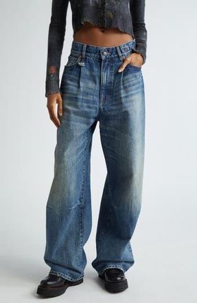 R13 Wayne Distressed Pleated Wide Leg Jeans in Dawson Blue at Nordstrom Rack, Size 27