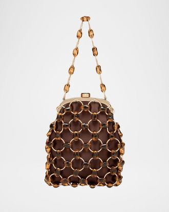 Cult Gaia Brielle Beaded Metal Wristlet Pouch Bag