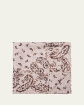 Brunello Cucinelli Mens Silk Paisley Pocket Square