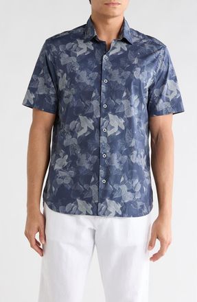 Robert Barakett Crossfield Short Sleeve Button-Up Shirt in Dark Caspian at Nordstrom Rack, Size X-Large