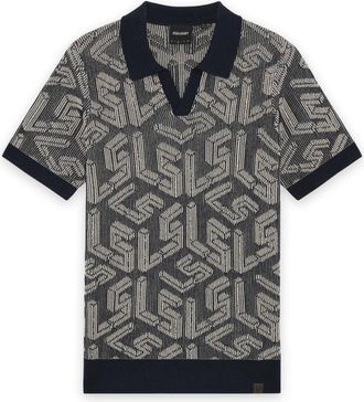 Lyle & Scott Geribbelde Gebreide Polo met Embleem - Heren - V-hals truien - Blauw - S - Truien & Vesten