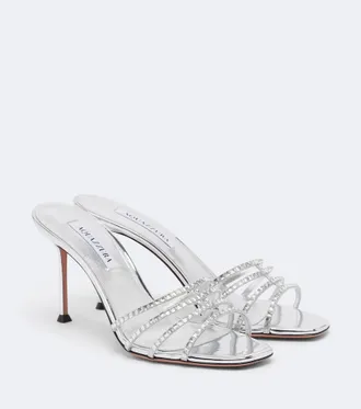 Aquazzura Sensation Crystal metallic leather mules