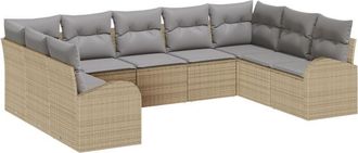vidaXL Garden Sofa Set 9 pcs Beige Poly rattan Vidaxl